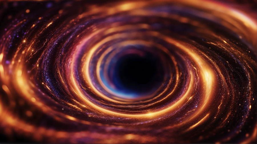 Image of the limited edition by Andrea Khôra, showing a vivid digital artwork of a glowing tunnel with swirling orange, pink, and blue light