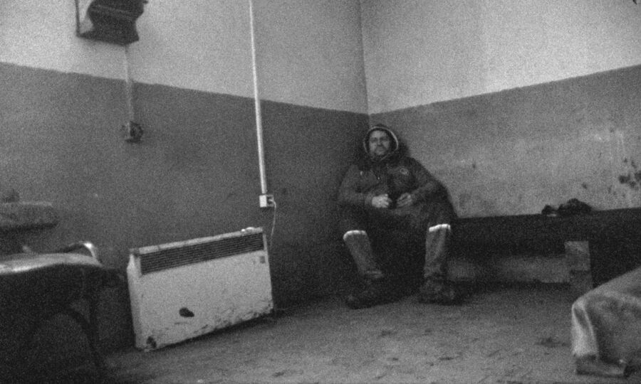 Image still from: The Prologue, 2026, in collaboration with Rhyw, S16mm film transferred to video, 11:27 minutes, black and white, stereo